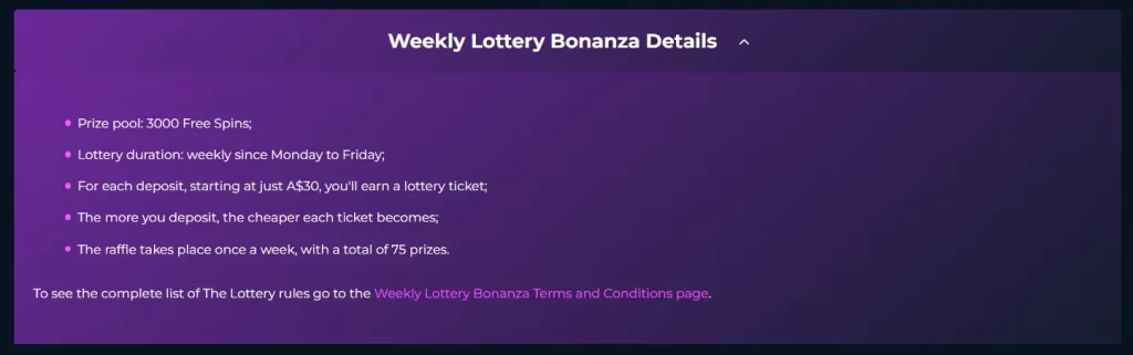 Weekly Lottery Bonanza Details