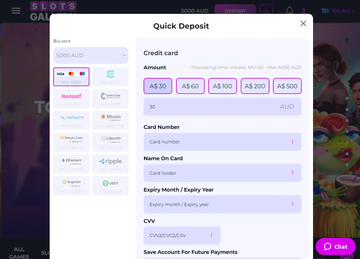 Quick Deposit with Credit Card